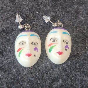 Vintage Art Deco Masquerade mask Pierced Dangle Earring